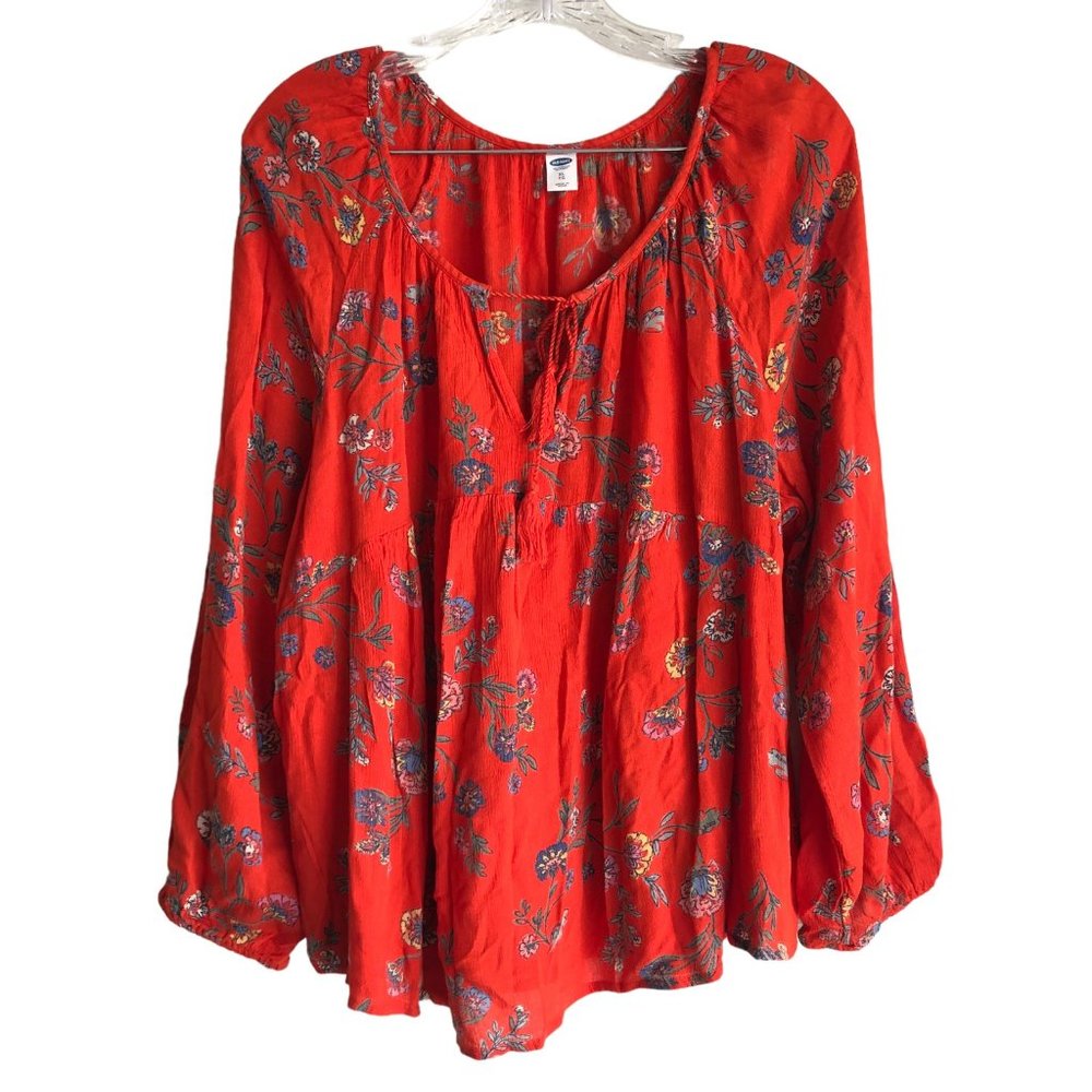Old Navy Red Floral Peasant Blouse